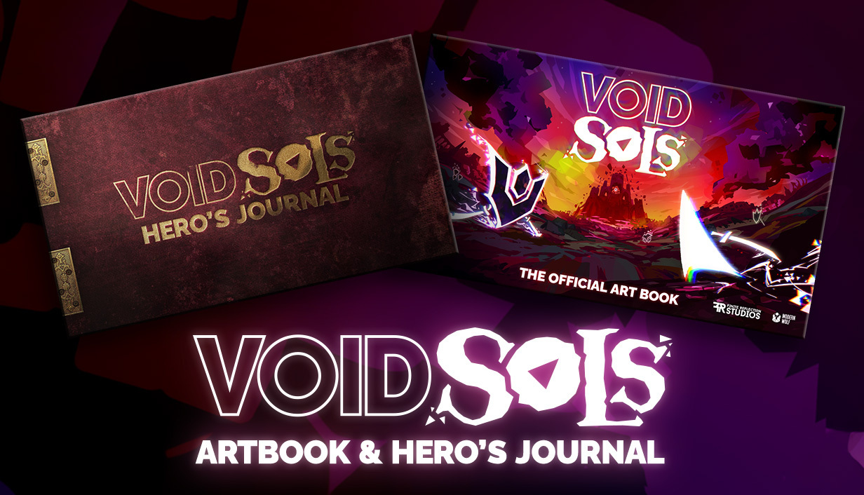 Void sols hero journal on the left and the void sols key art on the right with the Void Sols Artbook and hero's journal title across the bottom.